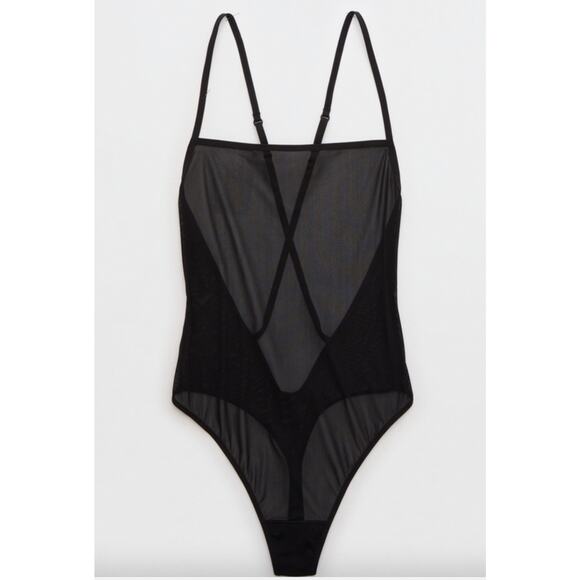 aerie Tops - Aerie SMOOTHEZ MESH BODYSUIT size XXL color true black NWT